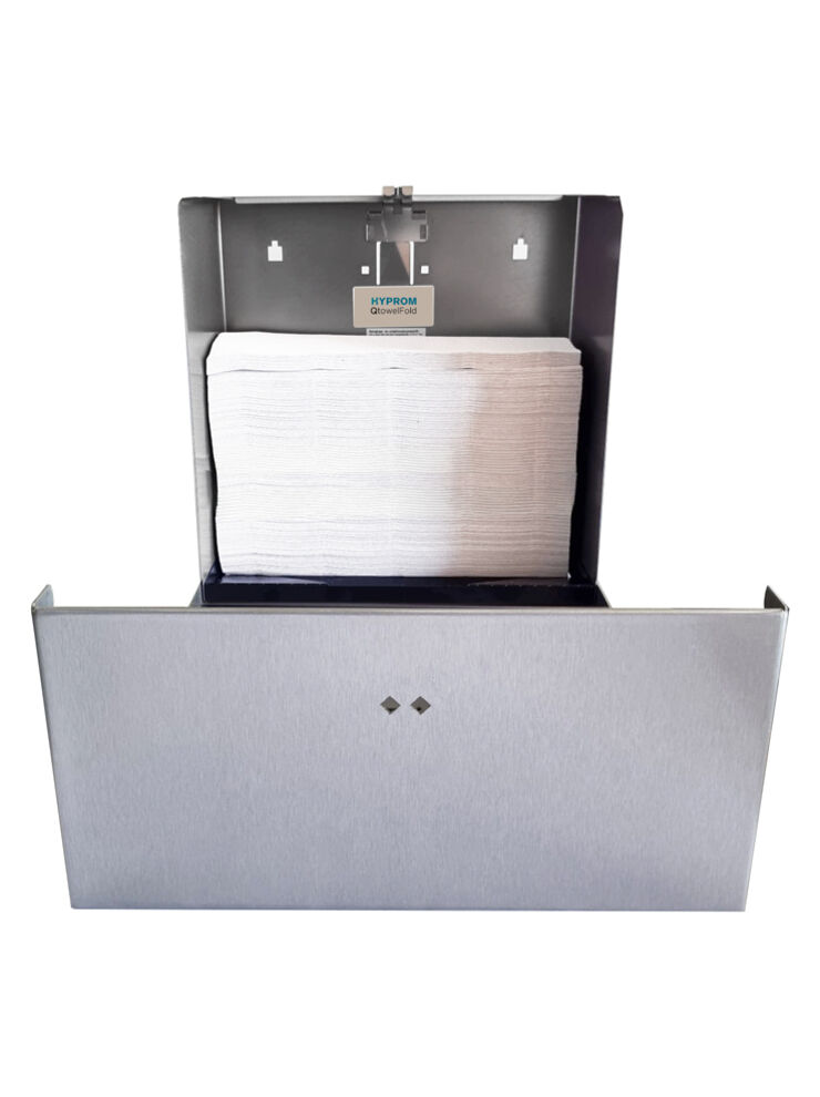 Qtowel fold folded paper towel dispenser, in brushed stainless steel